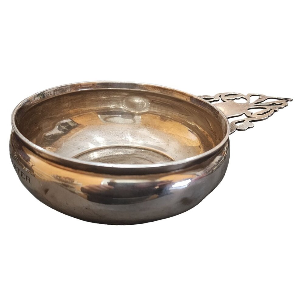 Vintage Signed Reproduction Porridge Bowl Marked Sterling Engraved (A4458)